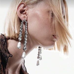 Seraphina Crystal Waterfall Pearl Drop Couture Earrings